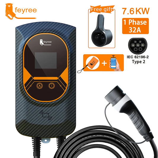 EV Charging Station 32A Electric Vehicle Car Charger Wallbox Charger 7.6 11 22KW Type2 Cable IEC62196 APP Control